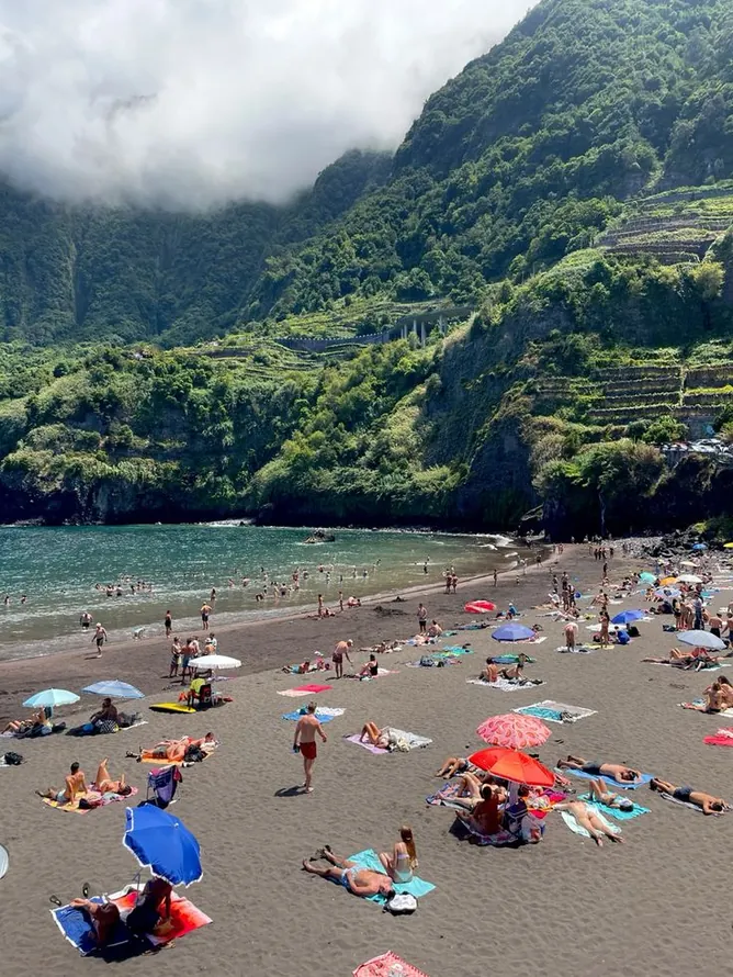 A levada walking trail through the Madeira hills