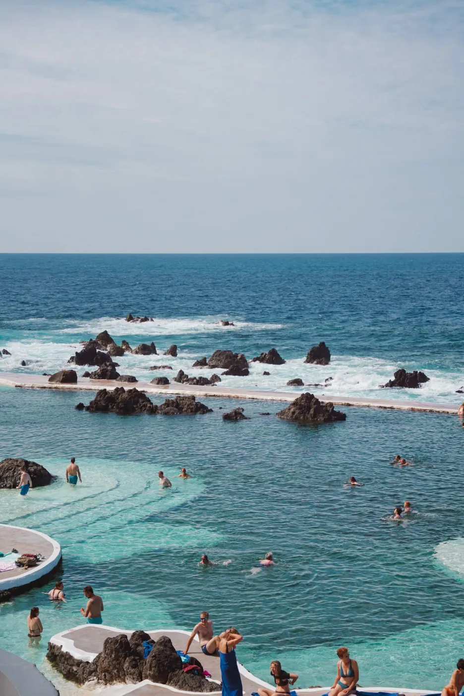 Natural ocean pool carved into volcanic rock in Madeira